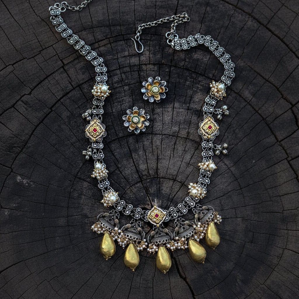 Aabheri Set - Elegant German Silver Jewelry with Kundan Design - Image 4