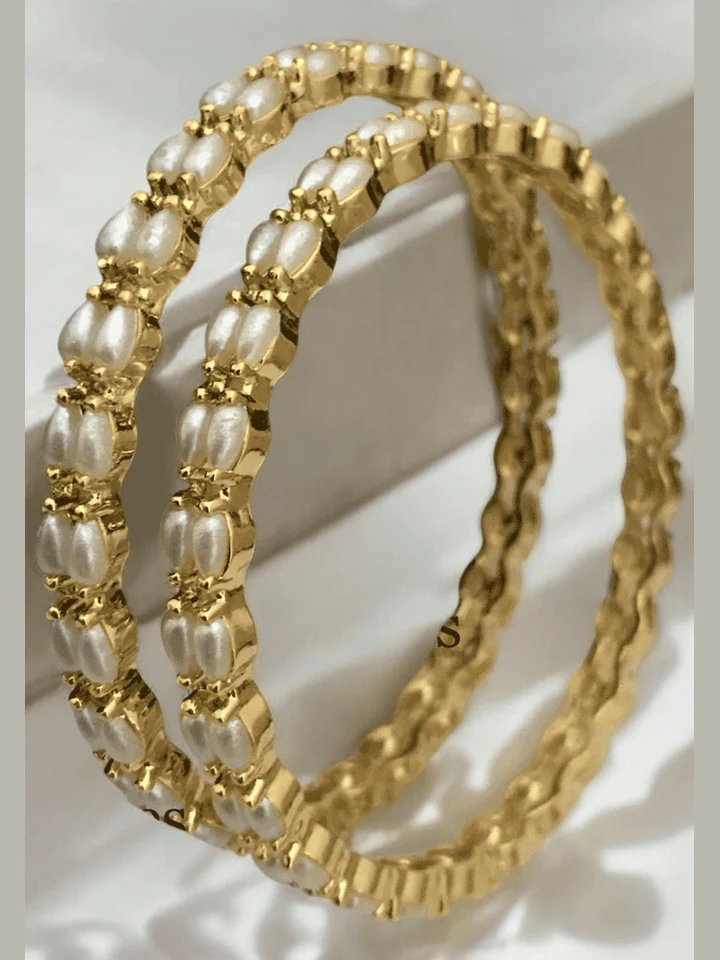 Aamani Real Pearl Bangles - Elegant Brass & Gold Finish - Image 3