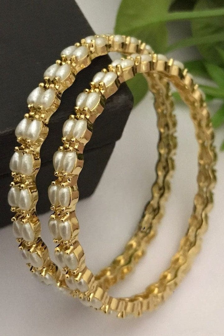 Aamani Real Pearl Bangles - Elegant Brass & Gold Finish - Image 5