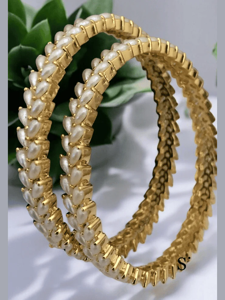 Aashrita Real Pearl Bangles - Elegant Brass Jewelry - Image 3