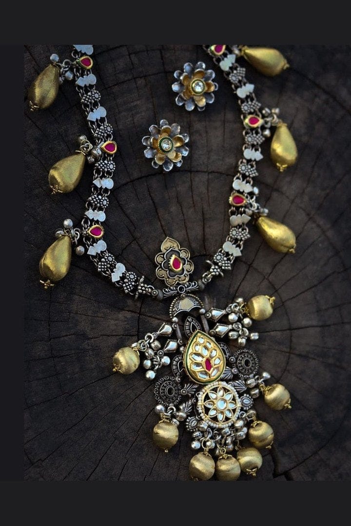 Adhyavi Set - Elegant German Silver Jewelry with Kundan Pearls - Image 4