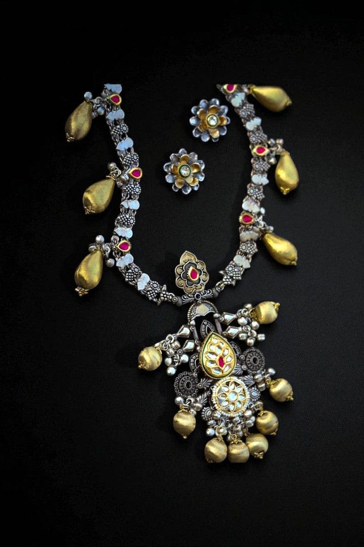 Adhyavi Set - Elegant German Silver Jewelry with Kundan Pearls - Image 5