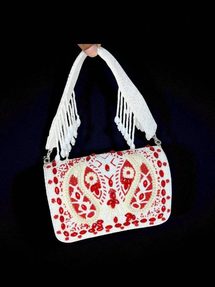 Bridal Embroidered Flap Clutch - Elegant Pearl Purse - Image 3