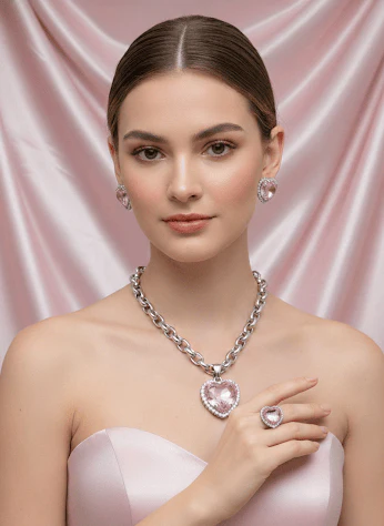 Love valentine Combo - Heart Necklace, Studs & Ring Set - Image 4