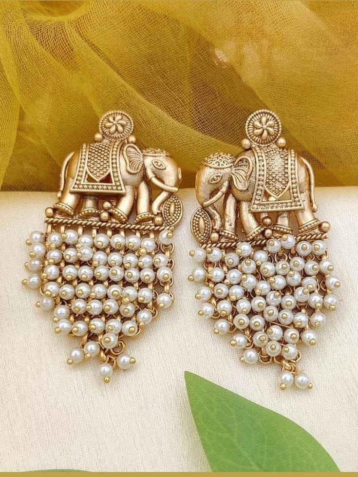 Maneka Antique Matte Finish Elephant Jhumka Earrings - Image 3