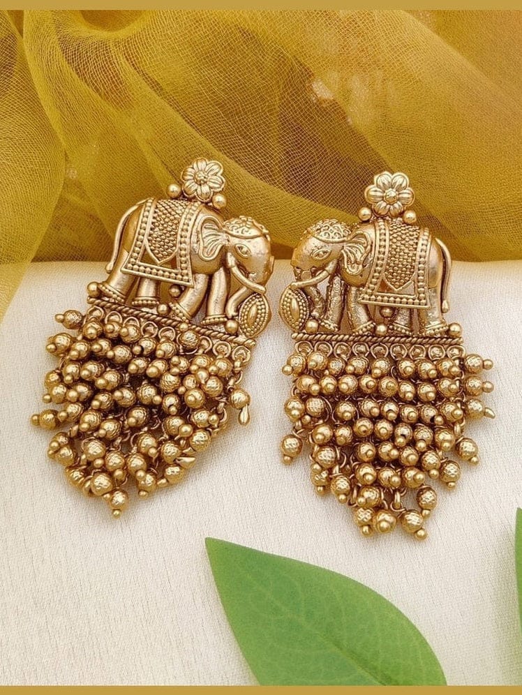 Maneka Antique Matte Finish Elephant Jhumka Earrings - Image 4