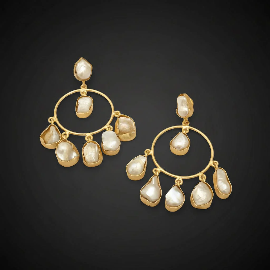 Mudra Real Pearl Hoops - Elegant Handcrafted Earrings - Image 3