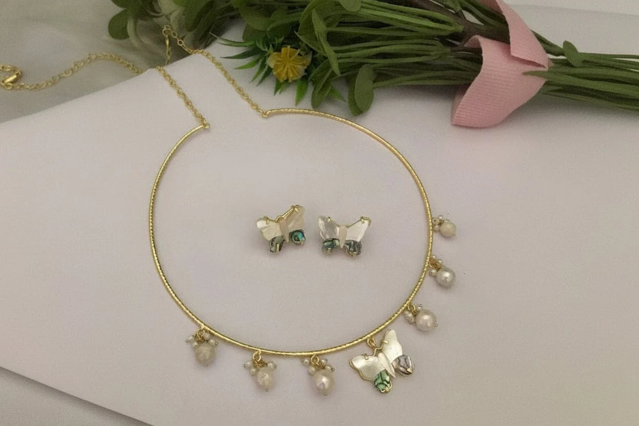 Real Mother Pearl Aravali Hasli Set - Elegant Ethnic Jewelry - Image 3