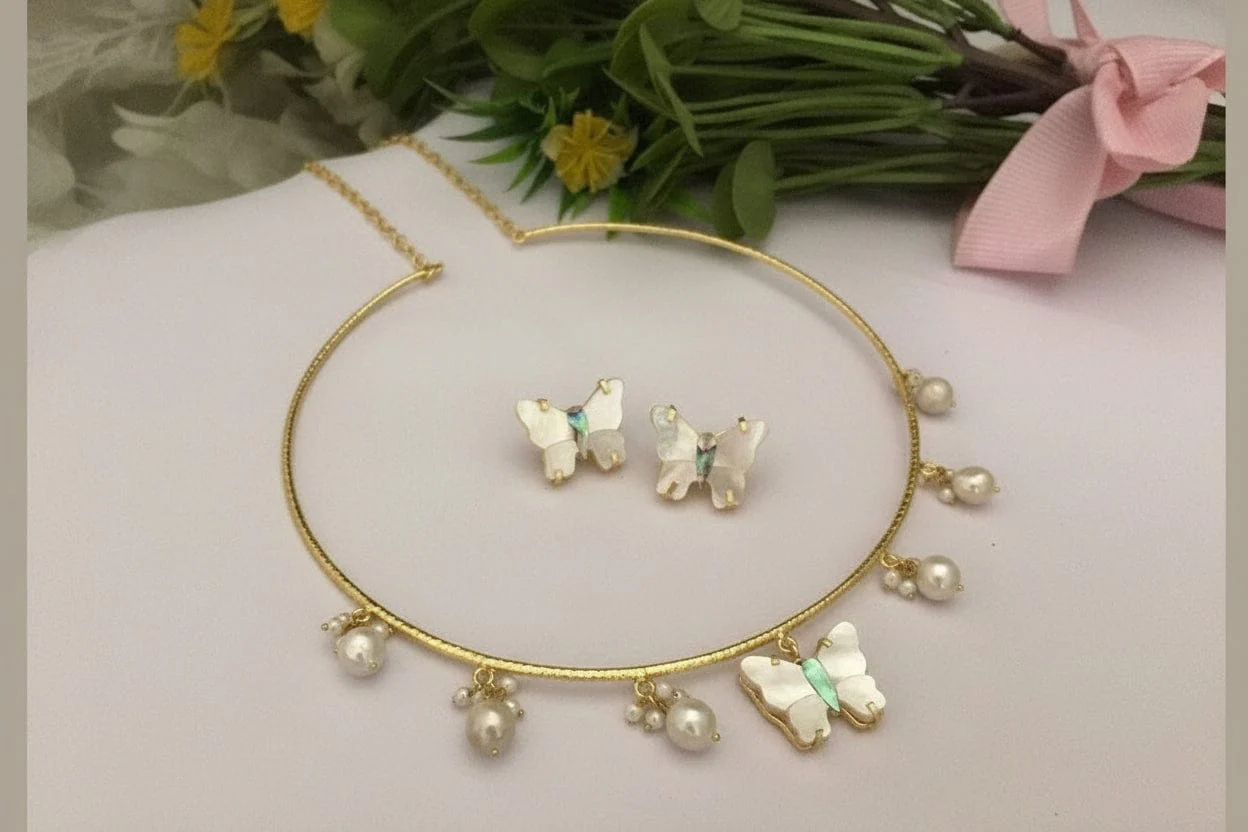 Real Mother Pearl Aravali Hasli Set - Elegant Ethnic Jewelry - Image 4