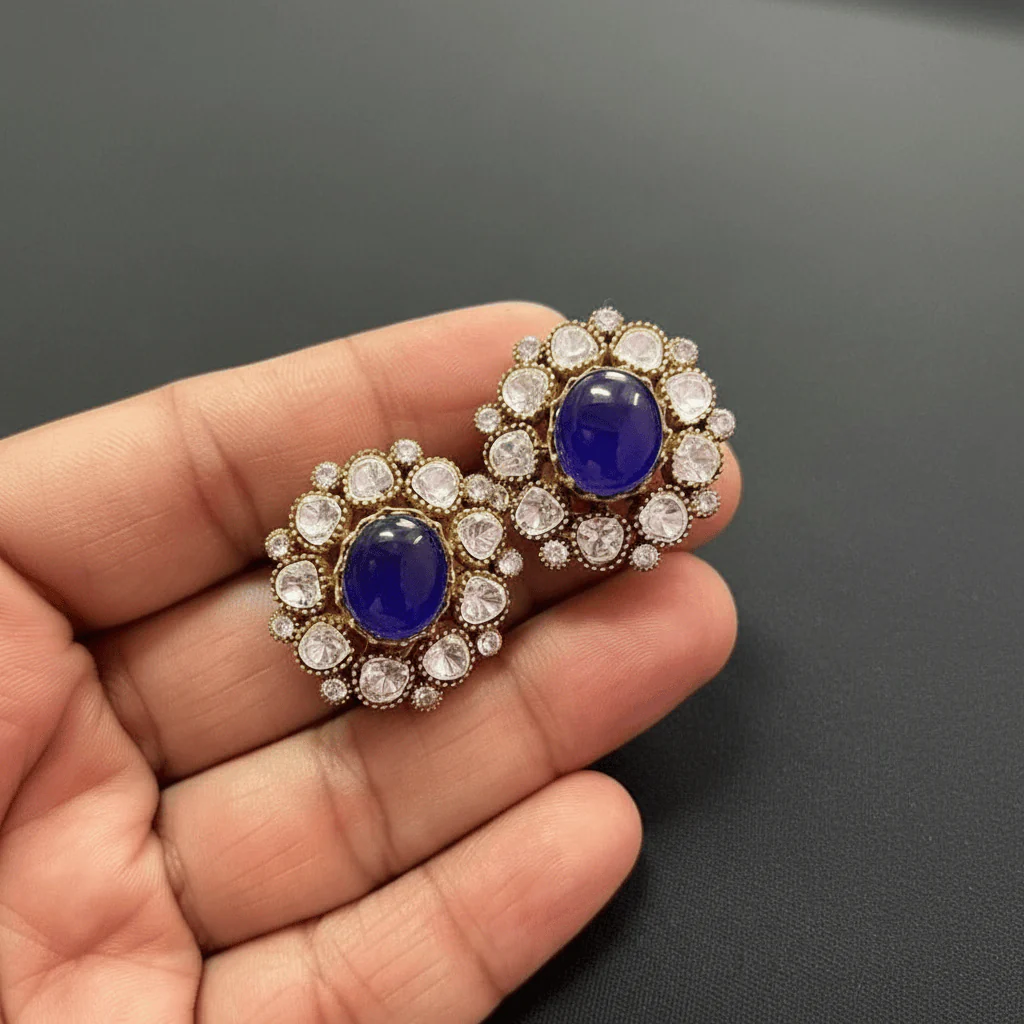 Reshma Earrings (Studs) - Handmade Ethnic & Western Jewelry Blue - Image 4