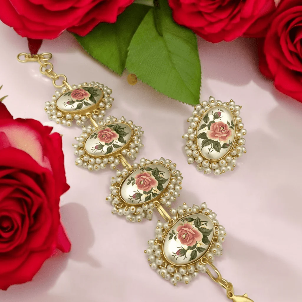 Rose Combo - Handcrafted Bracelet & Adjustable Ring Set - Image 3