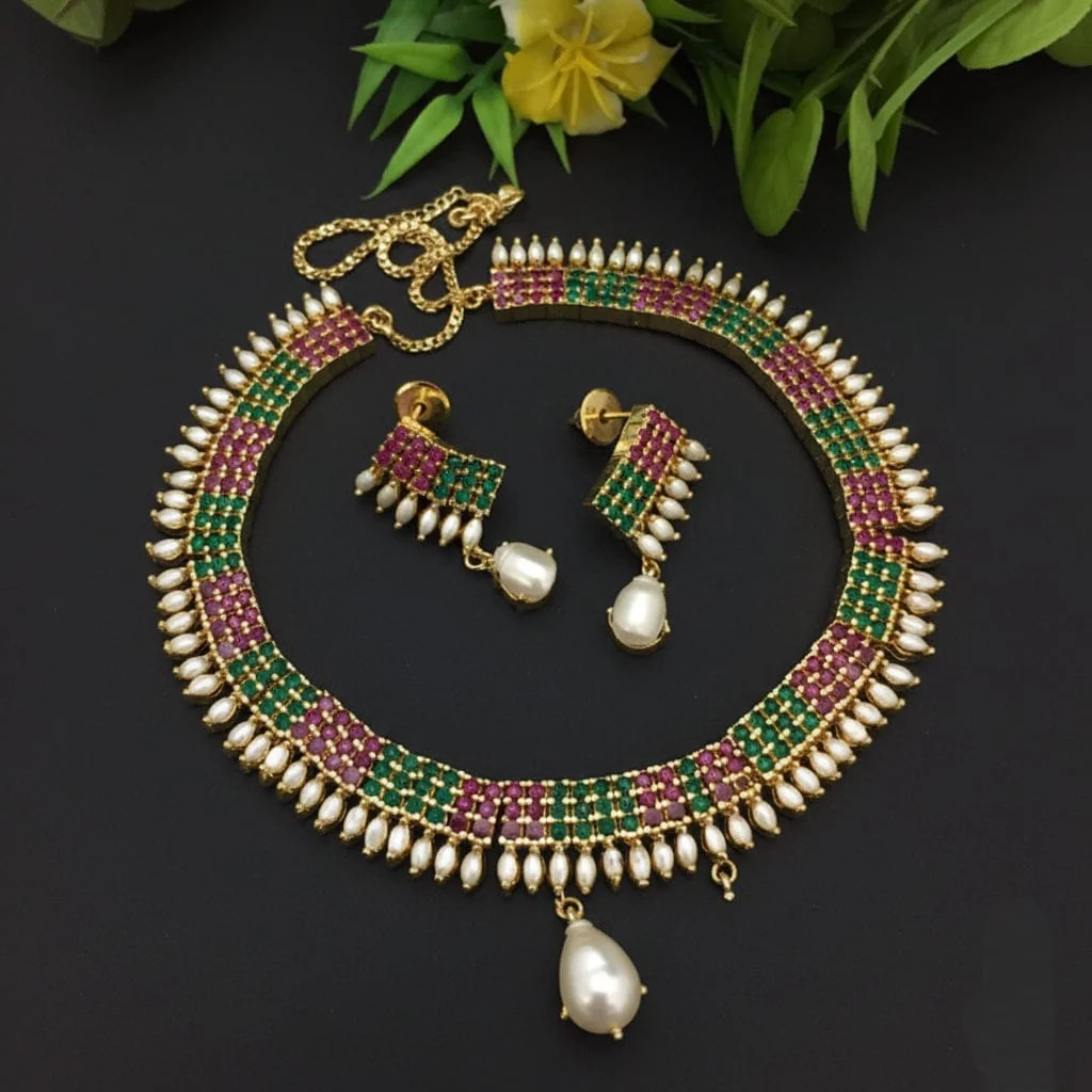 Shreevika Real Pearl Cz Necklace Set - Image 4