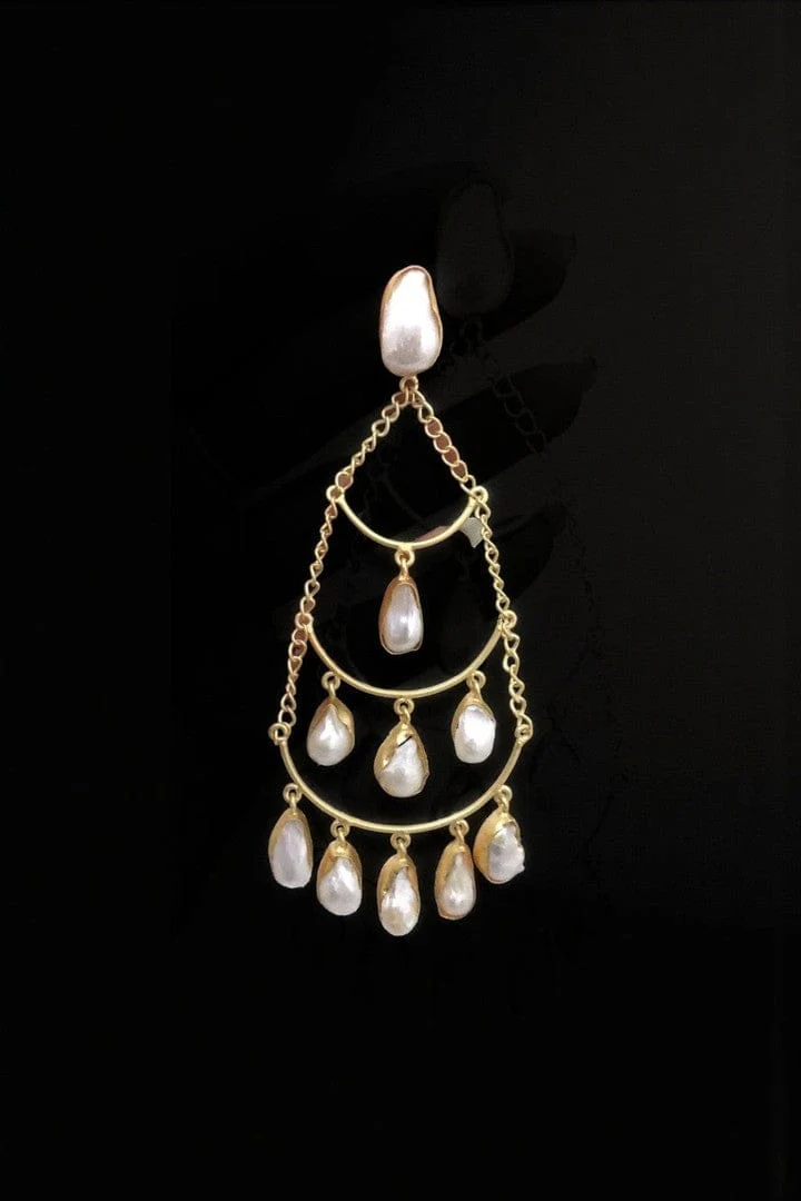 Suchita Long Real Pearl Earrings - Elegant & Handcrafted - Image 3