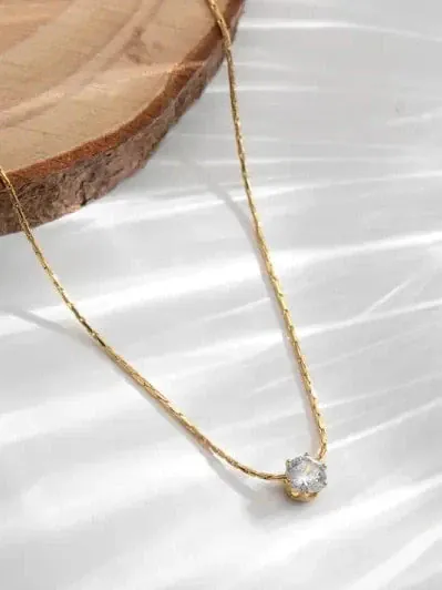 Timeless Solitaire Sparkle Necklace 18k Gold Plated Stainless Steel Tarnish Free Waterproof Jewellery female - Image 3