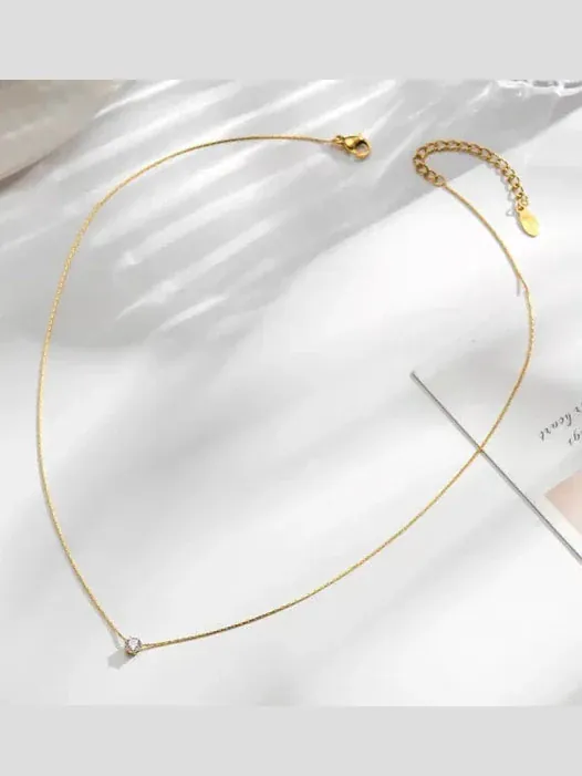 Timeless Solitaire Sparkle Necklace 18k Gold Plated Stainless Steel Tarnish Free Waterproof Jewellery female - Image 4