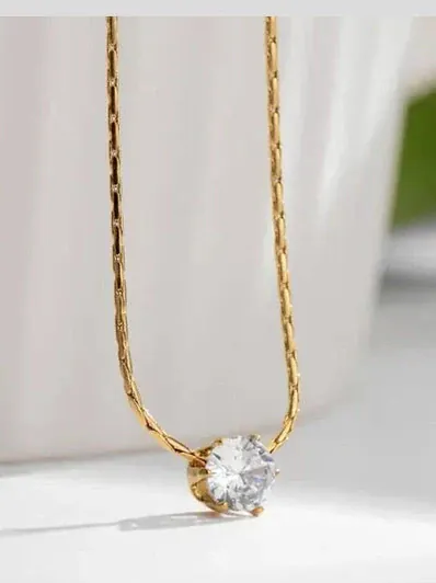Timeless Solitaire Sparkle Necklace 18k Gold Plated Stainless Steel Tarnish Free Waterproof Jewellery female - Image 6