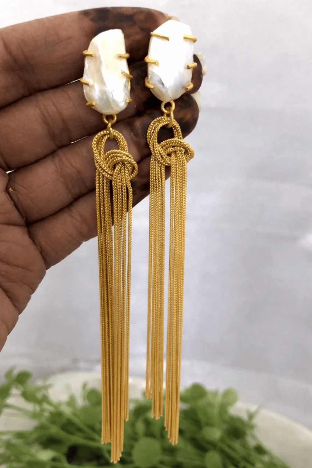 Varija Baroque Real Pearl Earrings - Elegant Brass Jewelry - Image 3