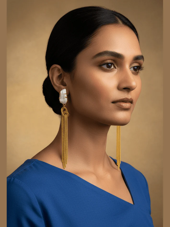 Varija Baroque Real Pearl Earrings - Elegant Brass Jewelry - Image 4